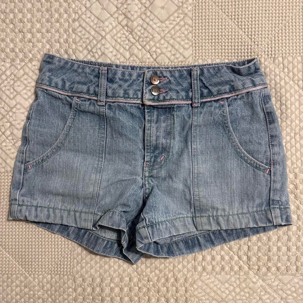 Y2K l.e.i Denim Shorts with Pink & Green Detials